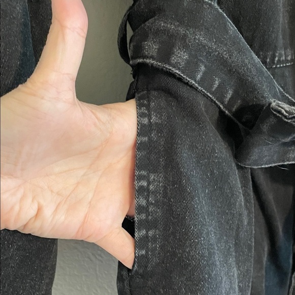 Women’s Black Ballon Sleeve Denim Romper with Belt Extra Large Causal Cotton - Picture 7 of 16